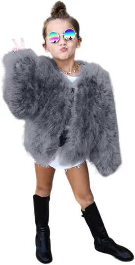 Toddler Kids Girls Faux Fur Jacket Coat Winter Warm Thicken Fluffy Jacket Winter Jackets Furry Coat Outerwear 1-7 Years (Gray, 6-7 Years)