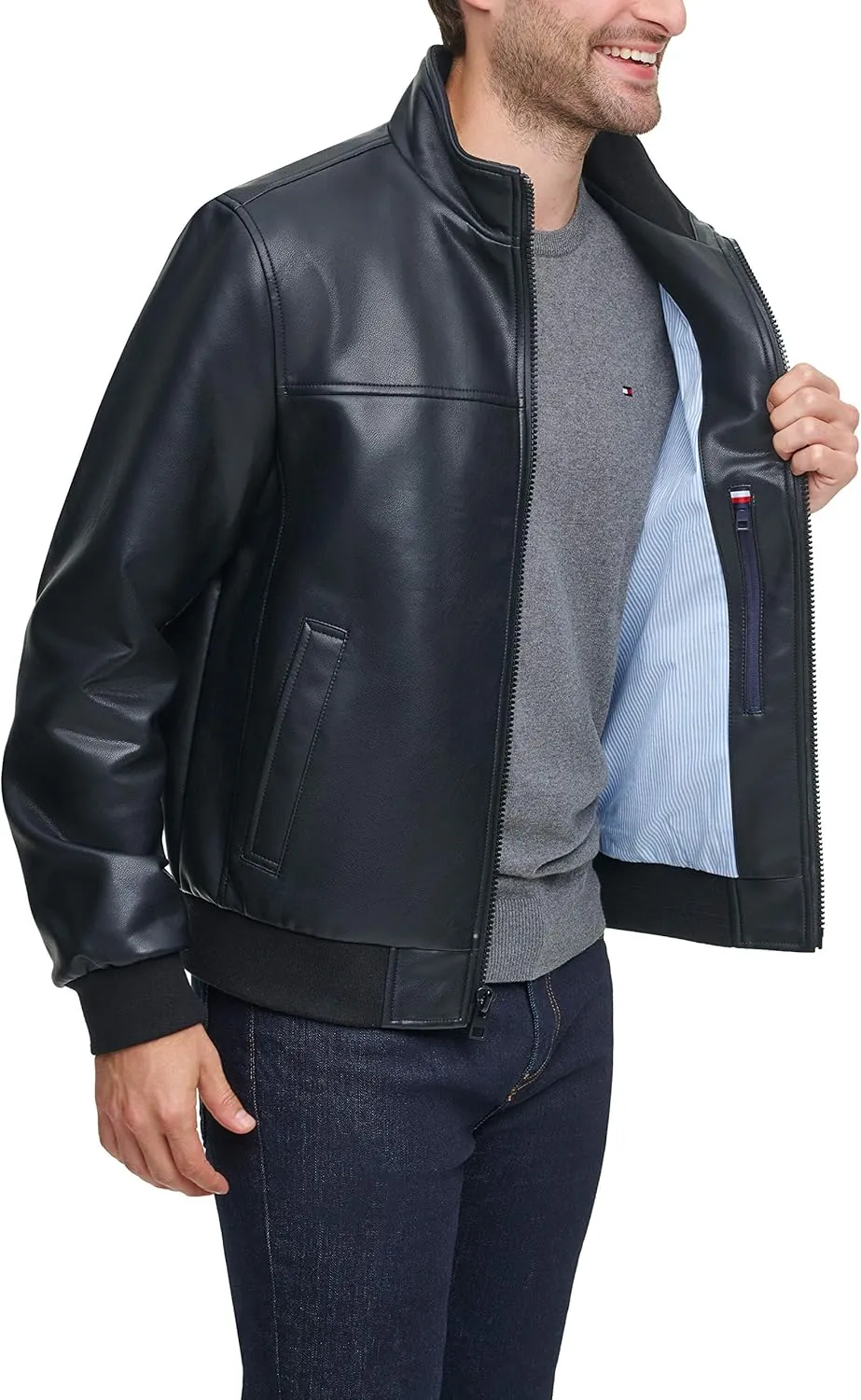 Tommy Hilfiger Men's Faux Leather Bomber Jacket