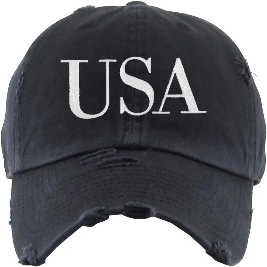 USA Embroidered Vintage Baseball Cap Cotton Adjustable Distressed Dad Hat