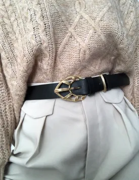 Stylish Venus Black Leather Belt for Men and Women - Durable, Adjustable, and Chic Accessory for Any Outfit