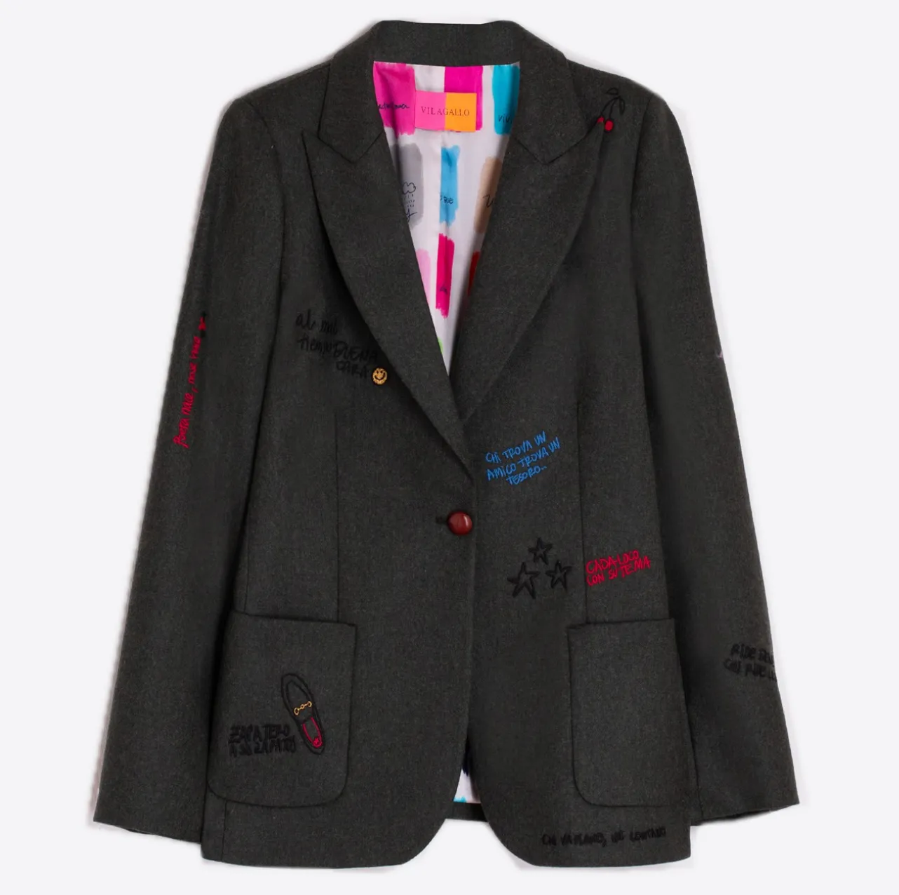 Vilagallo Jacket Loden Green w/Embroidered Phrases