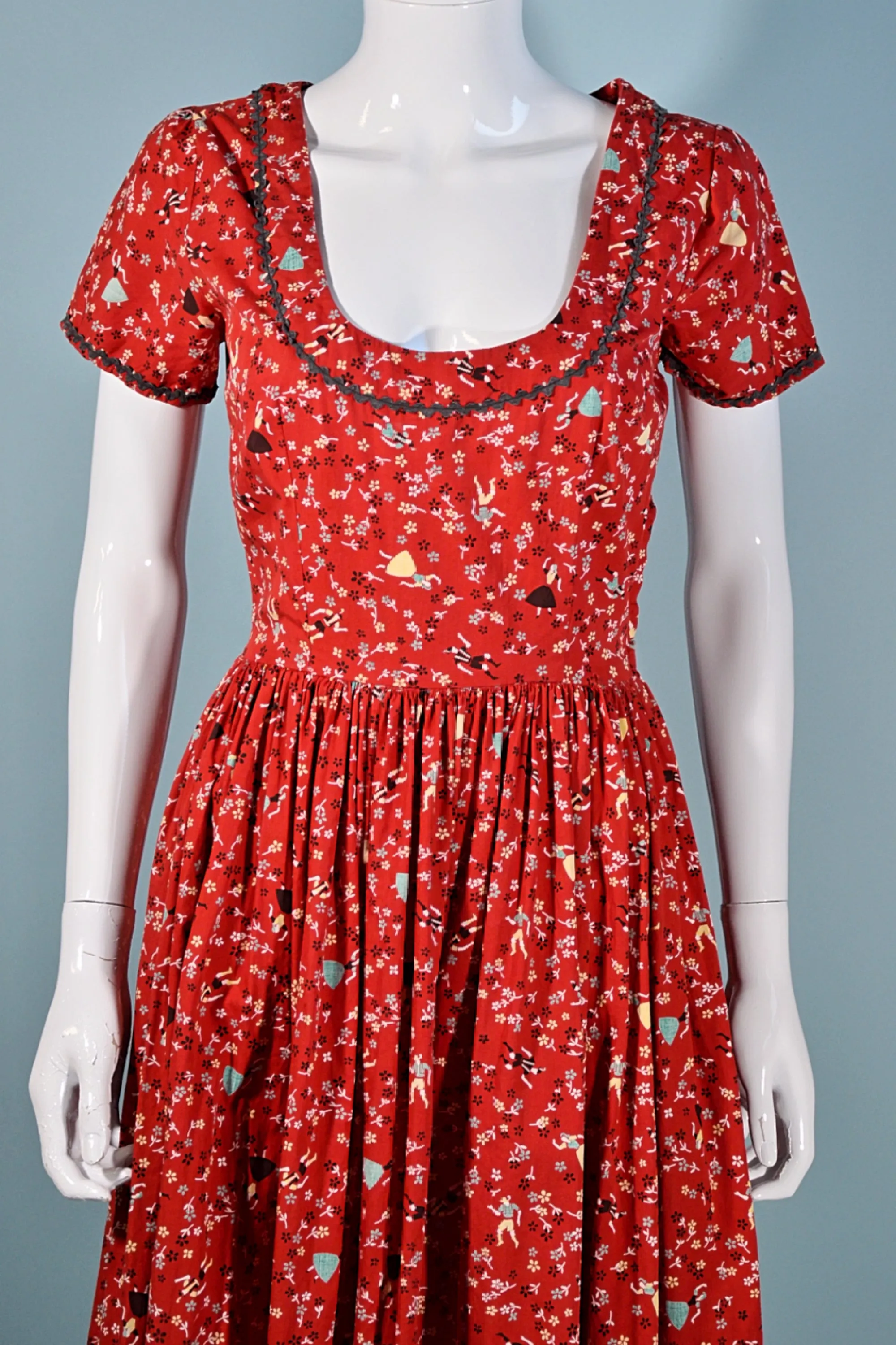 Vintage 40s/50s Novelty Print, Fit and Flare Dress 25 1/2" Waist S
