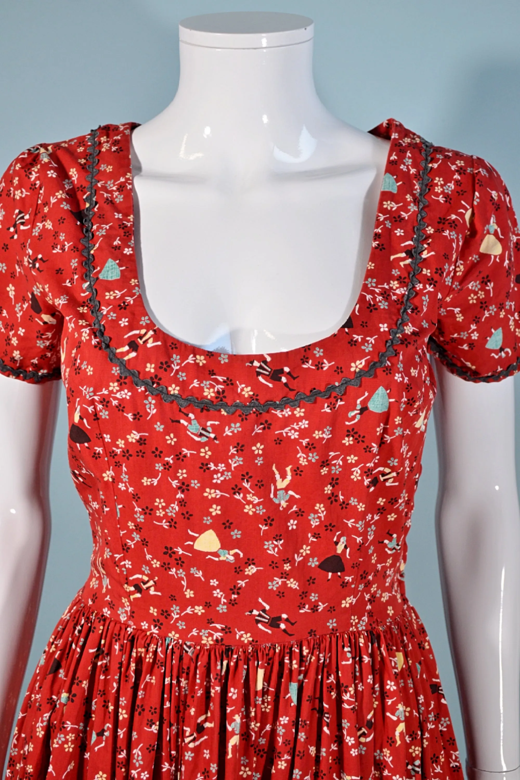 Vintage 40s/50s Novelty Print, Fit and Flare Dress 25 1/2" Waist S