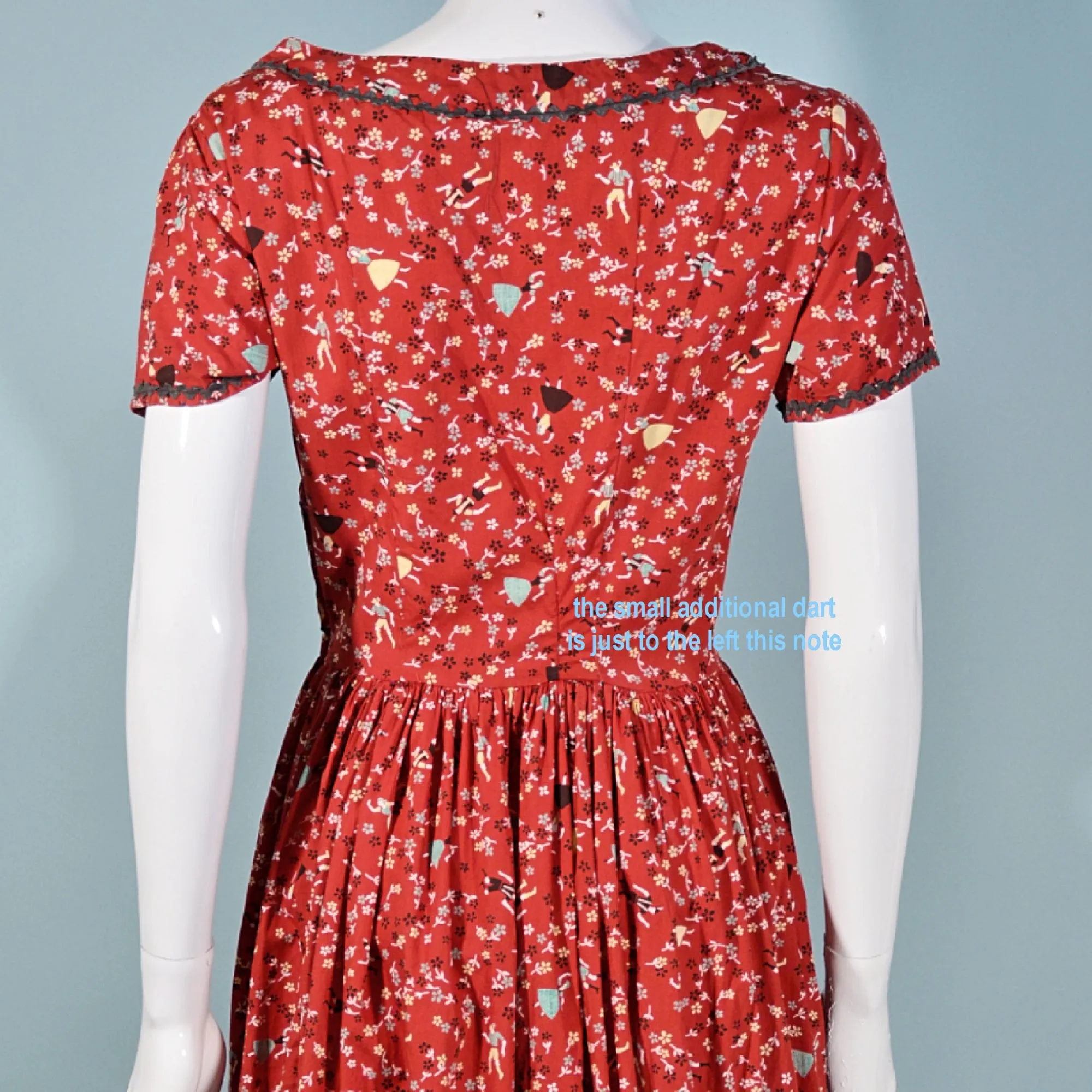 Vintage 40s/50s Novelty Print, Fit and Flare Dress 25 1/2" Waist S