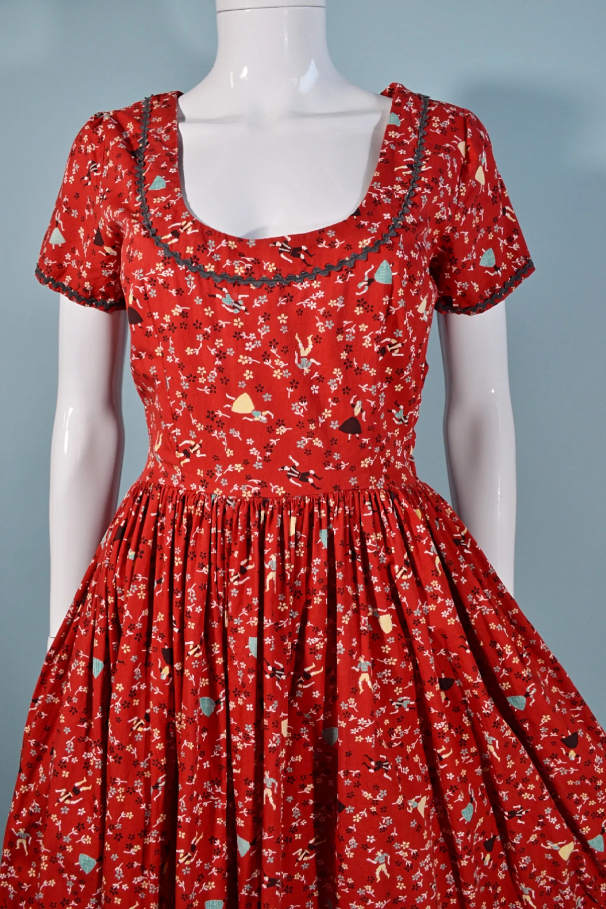 Vintage 40s/50s Novelty Print, Fit and Flare Dress 25 1/2" Waist S