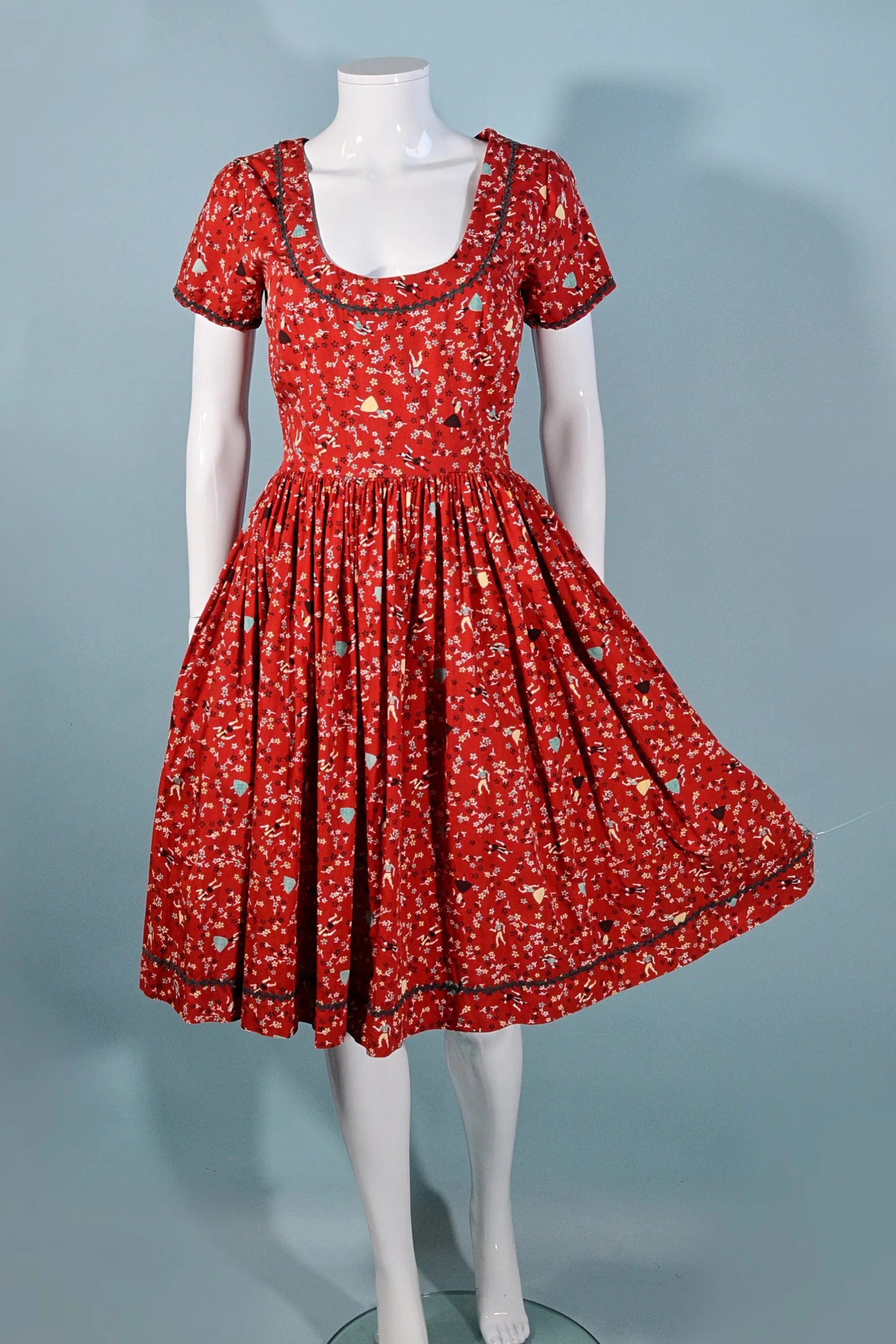Vintage 40s/50s Novelty Print, Fit and Flare Dress 25 1/2" Waist S