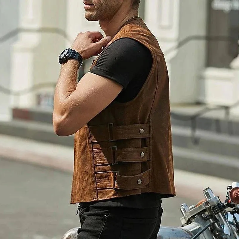 Wiaofellas  -  Leather Vest Jacket Men's Motorcycle Style Zipper Slim Sleeveless PU Coats Streetwear Men Clothing Fashion Cycling Short Jackets