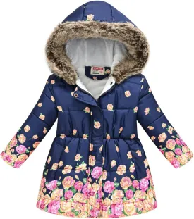 Winter Coats For Girls Hooded Waterproof Floral Printed Kids Toddler Warm Snow Jacket