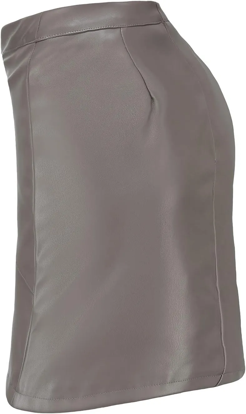 Women Dressy Casual Leather Skirts High Waist Solid Office Work Pencil Skirt Faux Leather Short Skirts Trendy Clothes