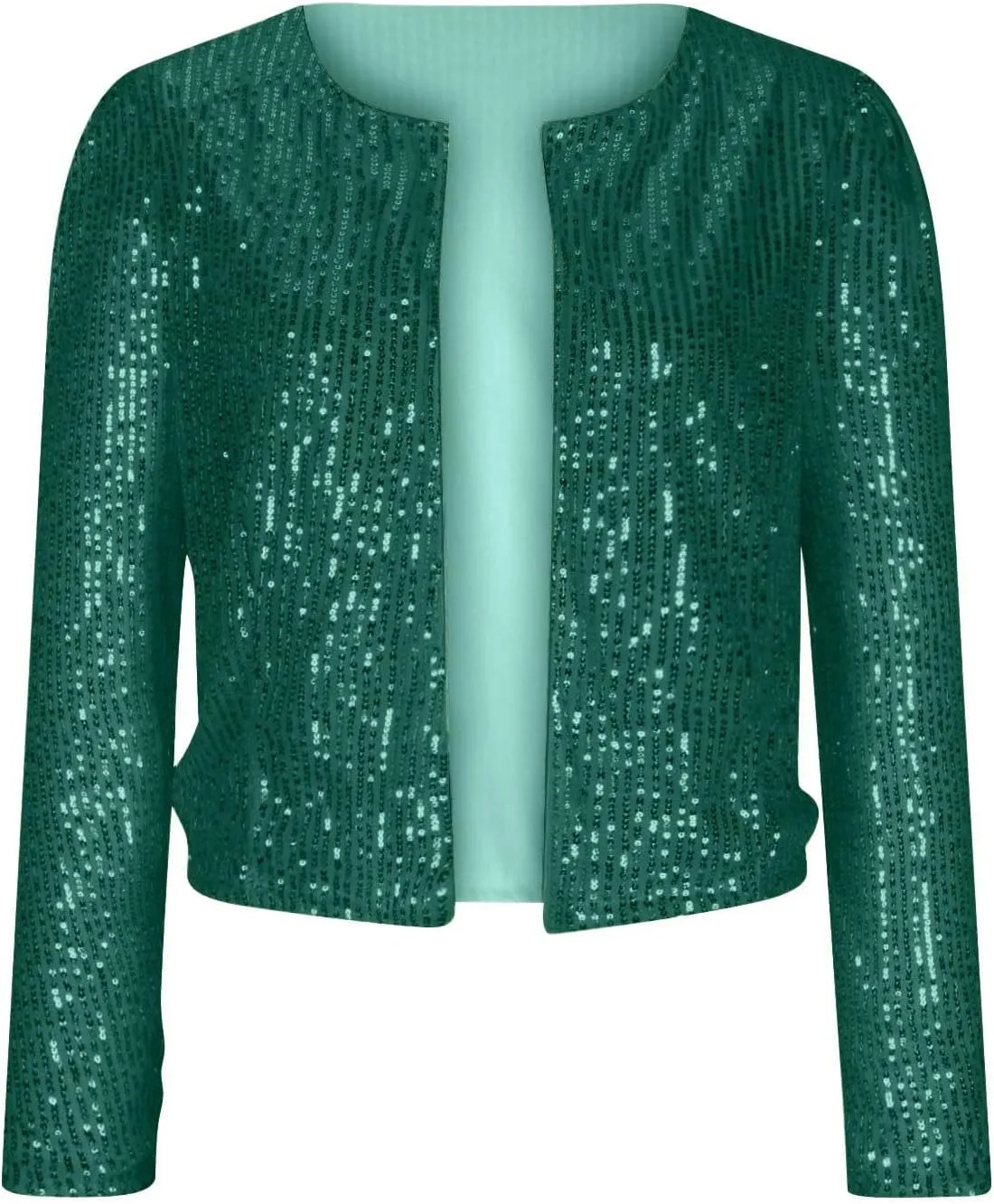 Women Trendy Sequin Jacket Open Front Long Sleeve Short Blazer Casual Coat Outerwear Glitter Sparkly Jackets