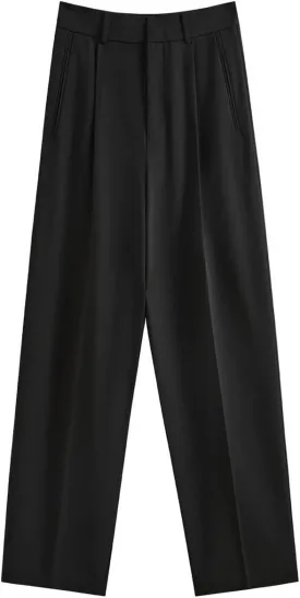 Women's High Waist Cropped Straight Leg Suit Pants Gray Office Trousers Tailored Slacks