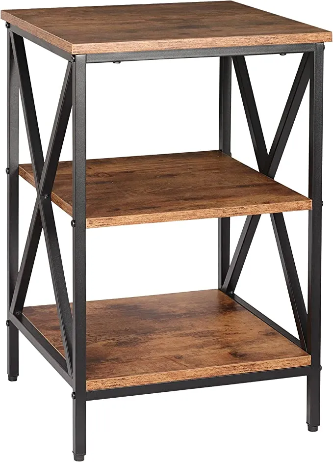 ZENY™ End Table Retro Industrial Nightstand with Storage Shelves 3-Tier Modern Mid Century Wooden Accent Sofa Side Table for Living Room, Bedroom, Office, Grain Finish - Rustic Brown